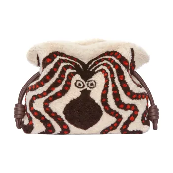 LOEWE Flamenco Shearling One Shoulder Crossbody Clutches Women's Soft White/Chocolate