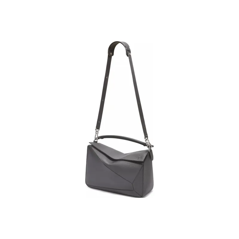 LOEWE Puzzle Textured Cow Leather Portable Crossbody Bag Shoulder Bag Large Size Men's Black-1