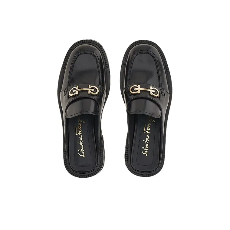 FERRAGAMO Gancini Closed Toe Slippers Women's Black-2