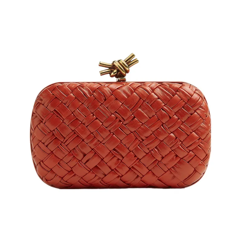 Bottega Veneta KNOT Cow Leather Evening Clutch Bag Women's Orange Red-0