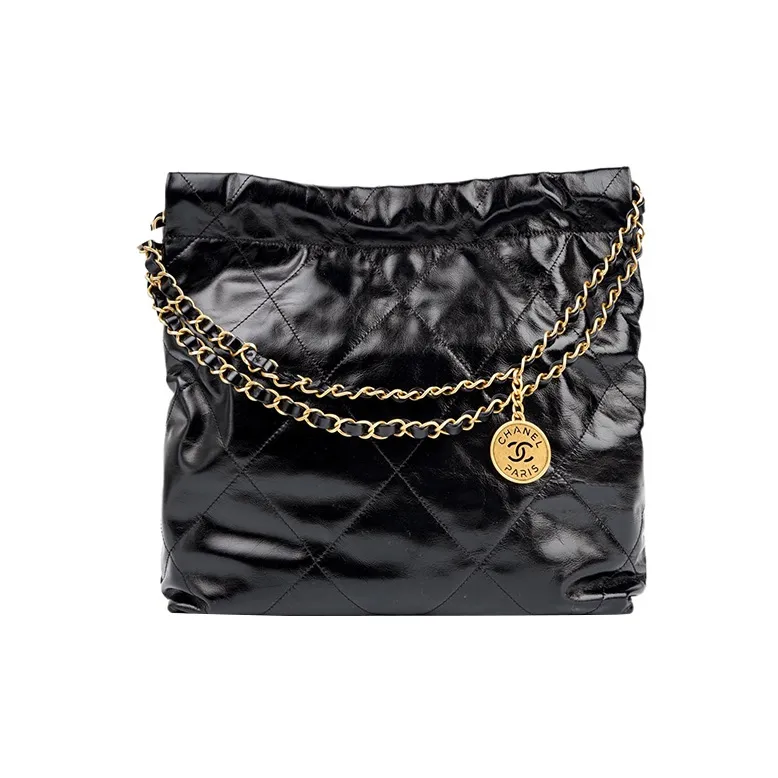 CHANEL 22K Fall And Winter 22Bag Waxed Leather Tote Bag, Shopping Bag, Handbag, Shoulder Bag Women's Black-2