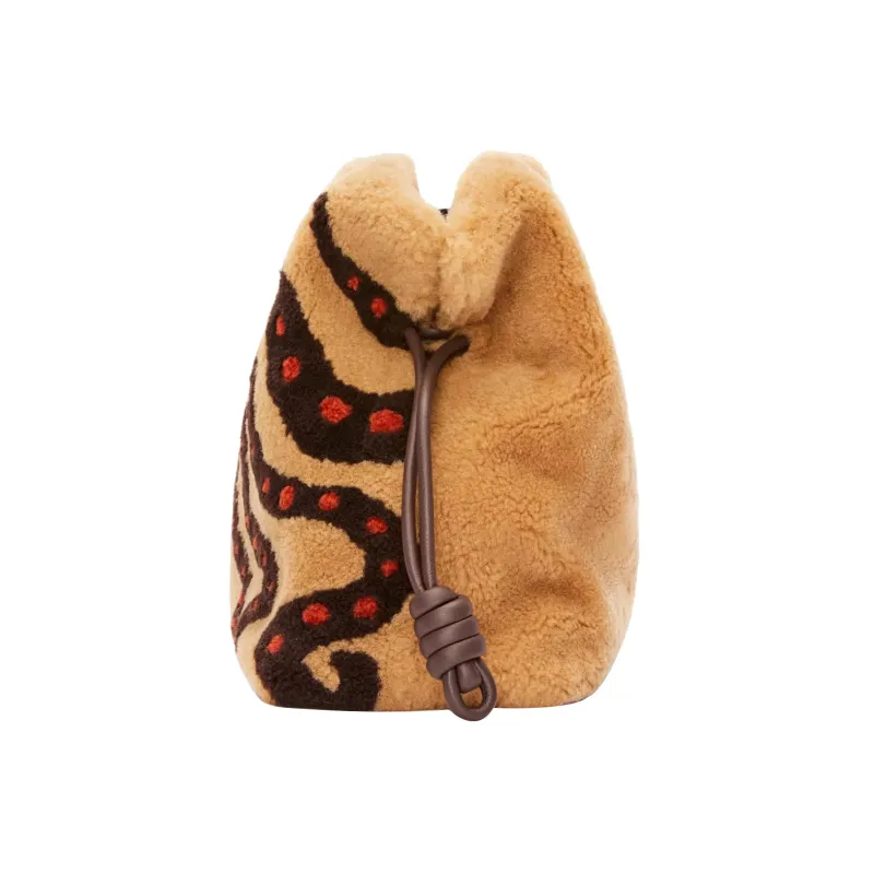 LOEWE Flamenco Shearling One Shoulder Portable Clutch Extra Large Women's Brown/Chocolate-3