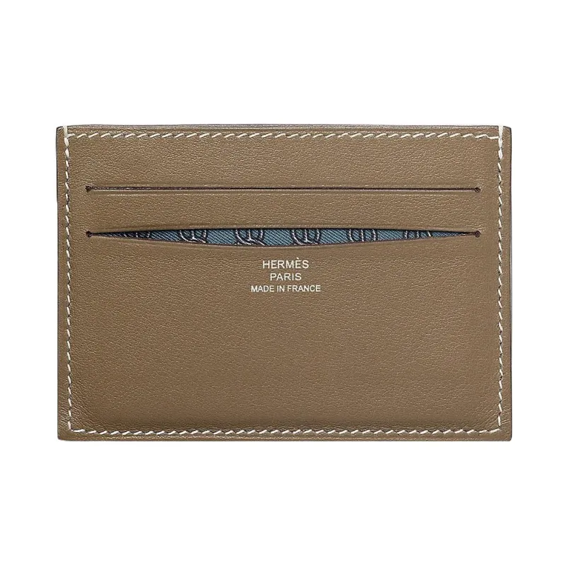 HERMES Cow Leather Card Holder Regular Men's Elephant Gray/Tarsal Blue-0