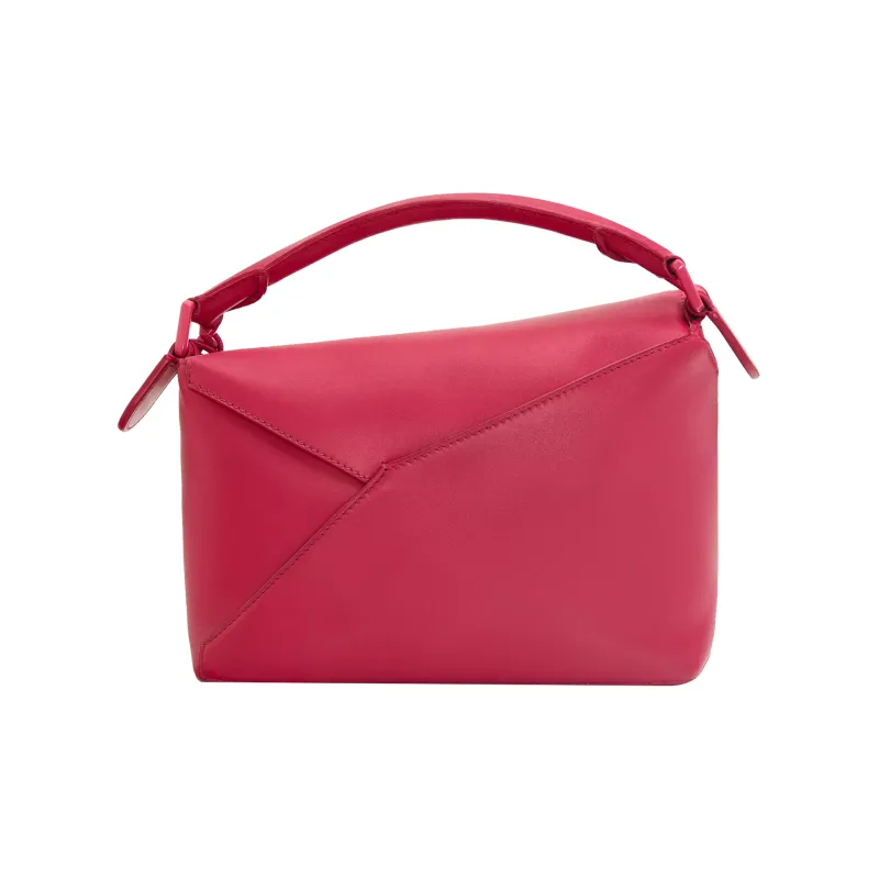 LOEWE Puzzle Edge Bag In Satin Calfskin Small Ruby Red Glaze-3