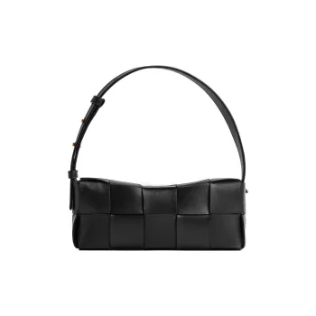 Bottega Veneta Brick Cassette Shoulder Bag Small Intreccio Black