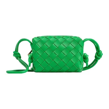 Bottega Veneta LOOP Sheepskin Leather Patchwork Camera Bag, Shoulder Bag, Crossbody Bag Extra Mini Women's Parrot Green