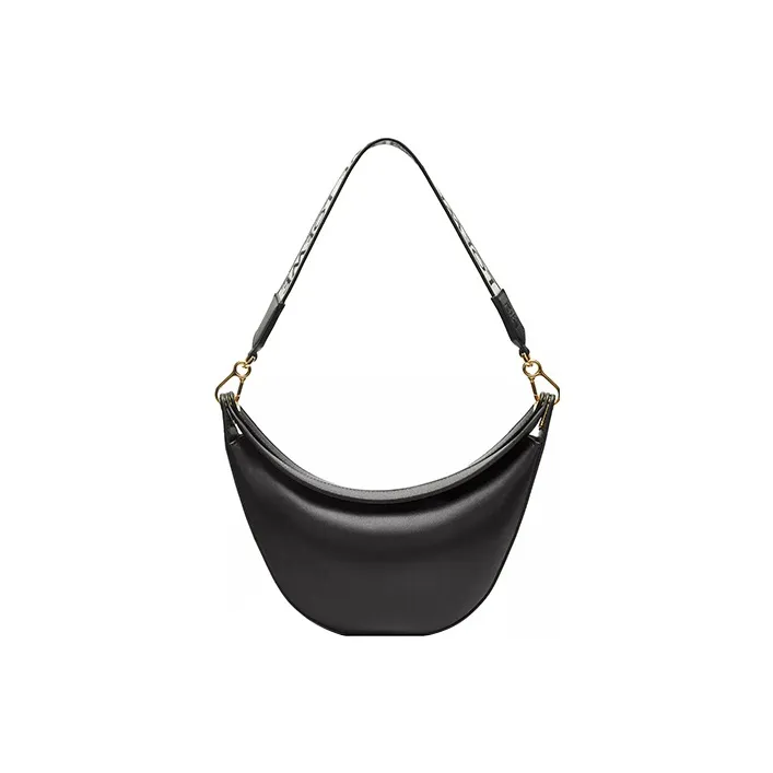 LOEWE Luna Satin Cow Leather With Jacquard Fabric Handbag, Shoulder Bag Women's Black-4