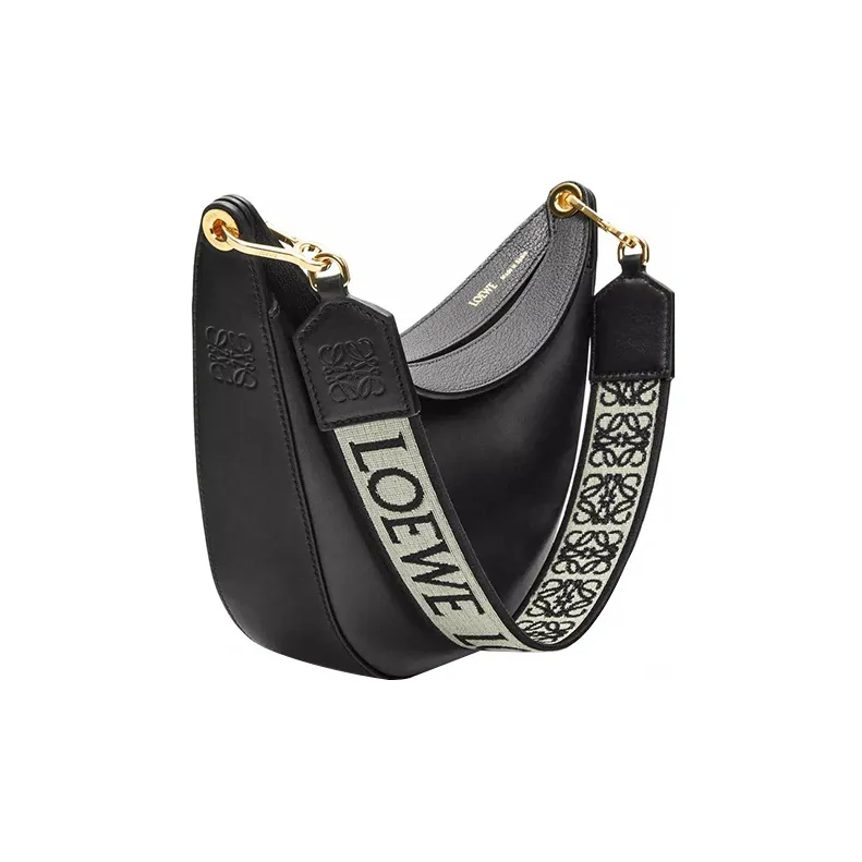 LOEWE Luna Satin Cow Leather With Jacquard Fabric Handbag, Shoulder Bag Women's Black-3