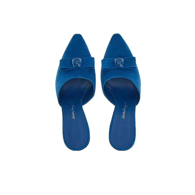 FERRAGAMO Vara Closed Toe Slippers Women's Blue-2