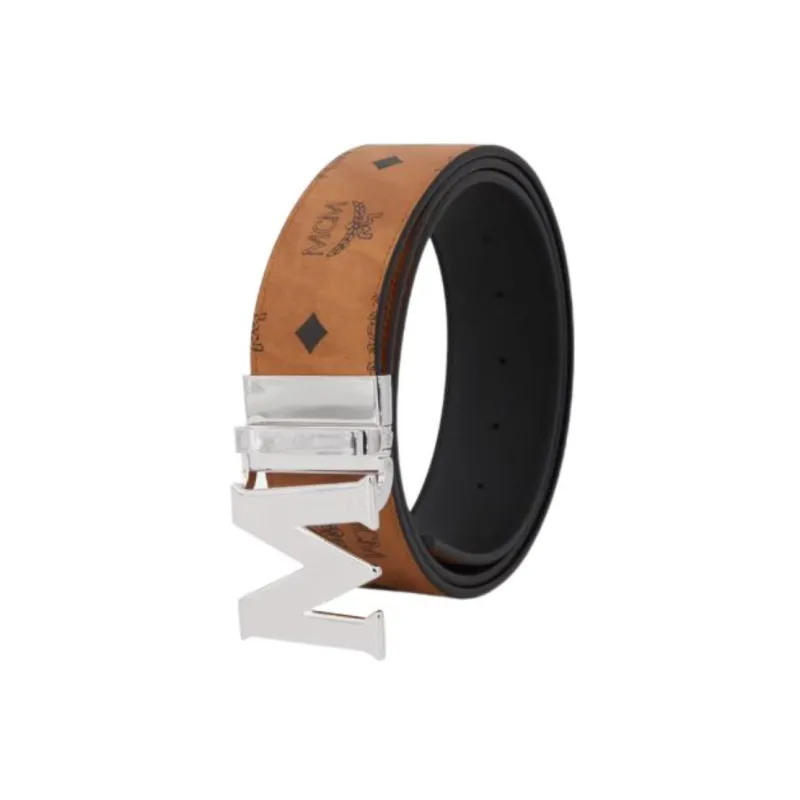 MCM Claus M Reversible Belt Visetos Silver Cobalt tone 1.75W 51In/130Cm-1
