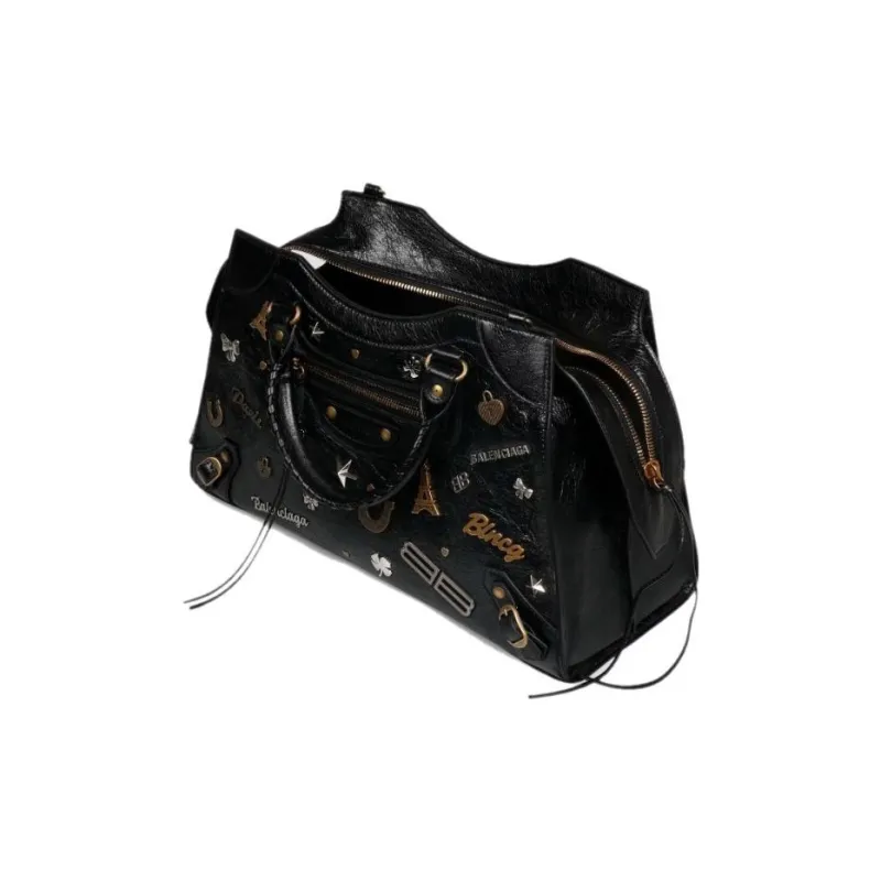 Balenciaga Neo Classic City Tote Bag Medium Allover Details Black/Gold/White-3