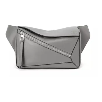 LOEWE Puzzle Smooth Cow Leather Sling Bag, Fanny Pack Small Size Women's Asphalt Gray