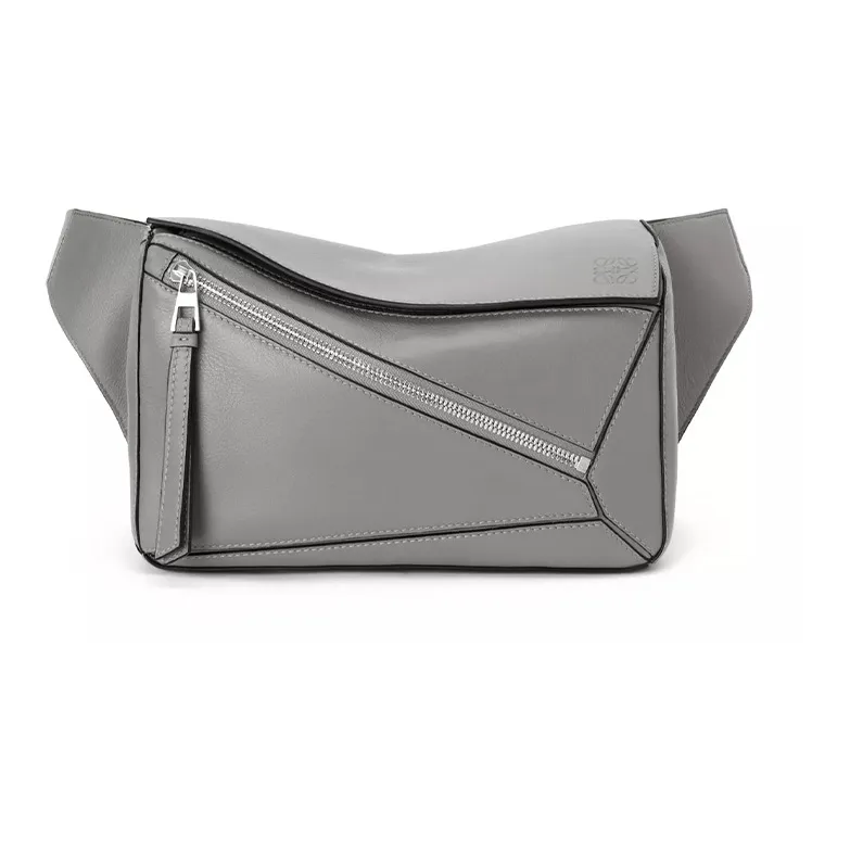 LOEWE Puzzle Smooth Cow Leather Sling Bag, Fanny Pack Small Size Women's Asphalt Gray-0
