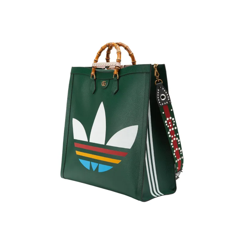 GUCCI Adidas Collaboration Leather Tote Bag Shopping Bag Shoulder Bag Crossbody Bag Handbag Large Size Men's Dark Green-4