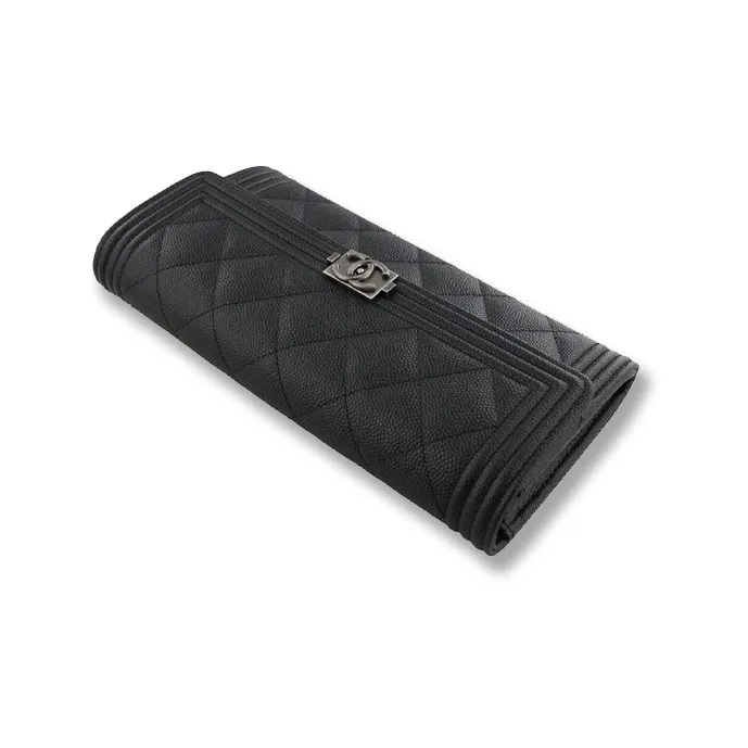 CHANEL Leboy Grain Embossed Caviar Calfskin Wallet Women's Black-4