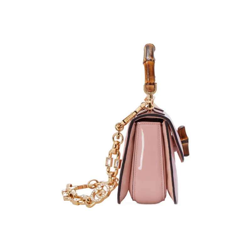 GUCCI Bamboo 1947 Patent Leather Shoulder Bag Crossbody Bag Handbag Mini Women's Light Pink-3
