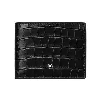 MONTBLANC Full Grain Cow Leather Patchwork Leather Card Holder Wallet Card Clip Men's Black