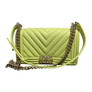 CHANEL Leboy V Grain Cow Leather Shoulder Bag, Crossbody Bag Medium Size Women's Green