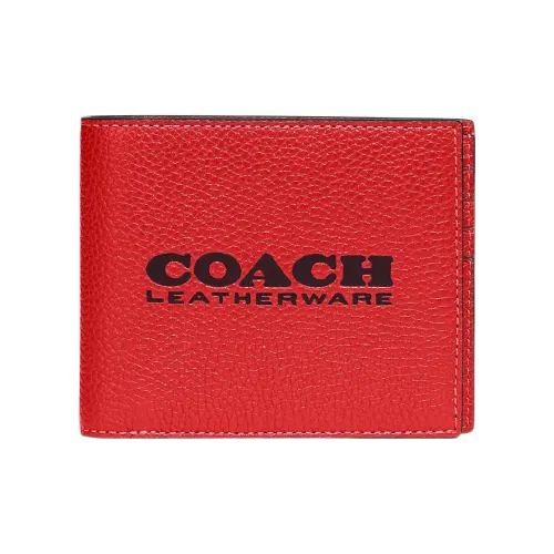 COACH 3 IN 1 Wallet Cow Leather Card Holder Wallet Men's Red