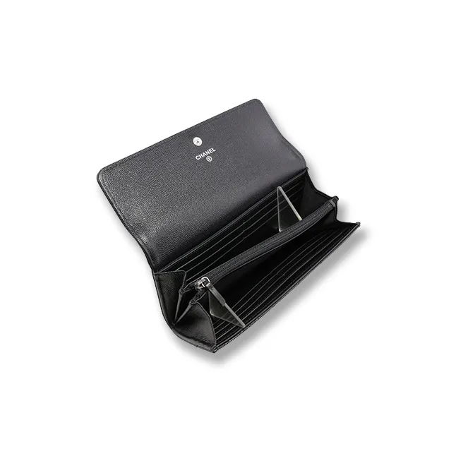CHANEL Leboy Grain Embossed Caviar Calfskin Wallet Women's Black-5