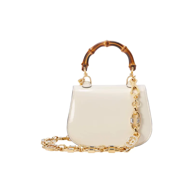 GUCCI Bamboo 1947 Patent Leather Shoulder Bag, Crossbody Bag, Handbag Mini Women's White-1