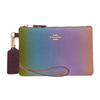 COACH Pouch Leather Clutch Wrist Bag Mini Women's Gradient Blue & Gradient Purple