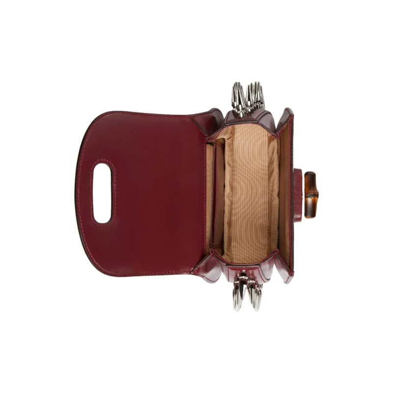 GUCCI Bamboo 1947 Leather Bamboo Bag Handbags Shoulder Bags Mini Women's Burgundy-6