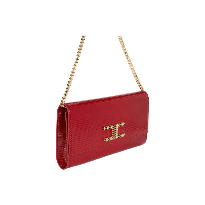 Elisabetta Franchi Leather One Shoulder Crossbody Clutches Women's Red-3