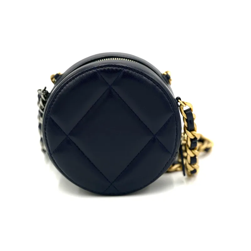 CHANEL 19Bag Sheepskin Evening Bag, Round Bag, Handheld Bag, Shoulder Bag, Crossbody Bag Women's Dark Blue-1