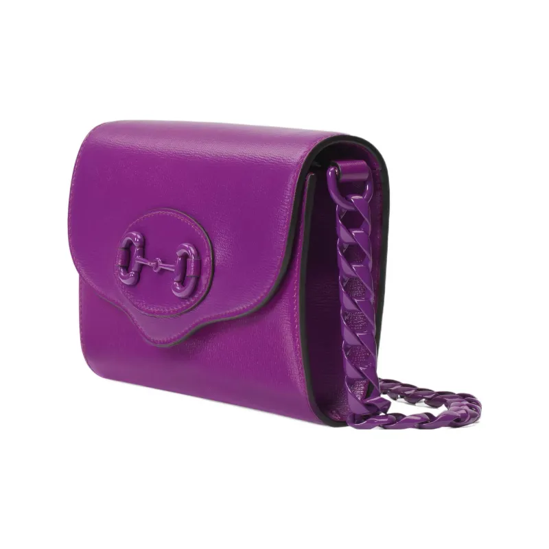 GUCCI Horsebit 1955 Leather Crossbody Bag, Shoulder Bag Women's Purple-1
