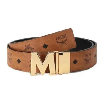 MCM M Reversible Belt Visetos Antique Gold 1.75'