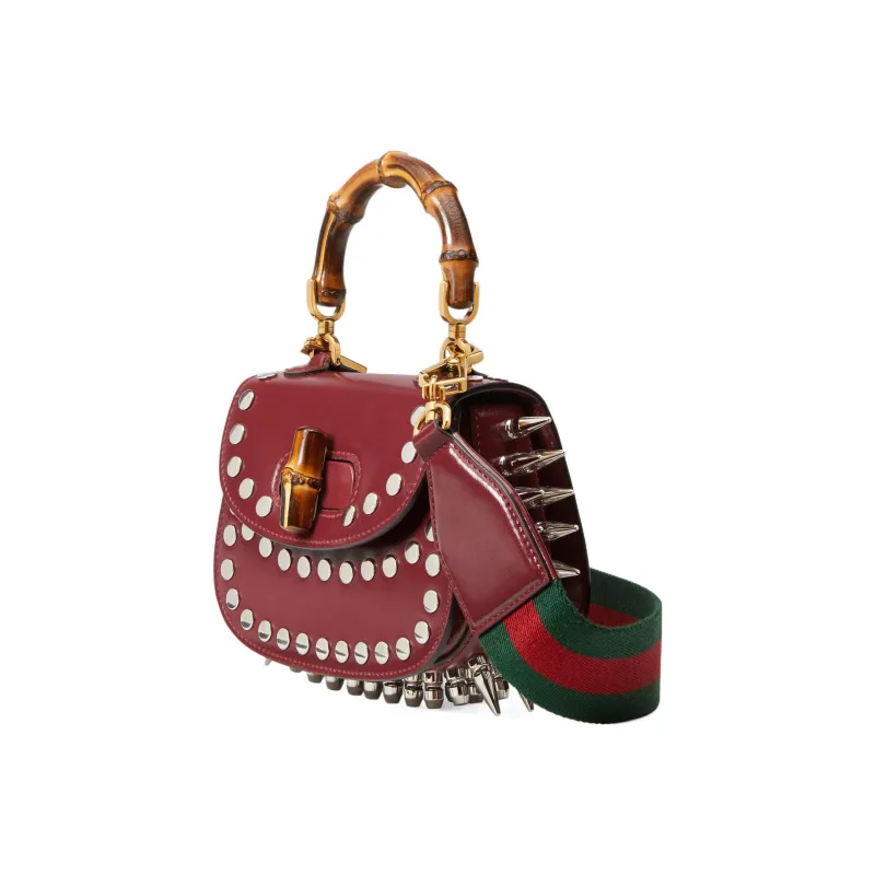 GUCCI Bamboo 1947 Leather Bamboo Bag Handbags Shoulder Bags Mini Women's Burgundy-1