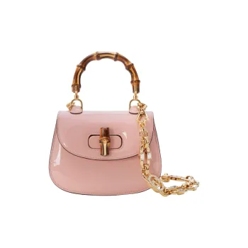 GUCCI Bamboo 1947 Patent Leather Shoulder Bag Crossbody Bag Handbag Mini Women's Light Pink