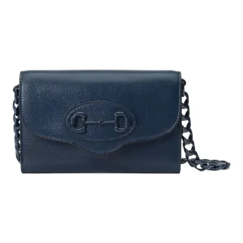 GUCCI Horsebit 1955 Leather Crossbody Bag, Shoulder Bag Women's Blue