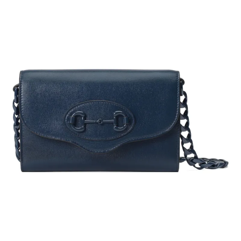 GUCCI Horsebit 1955 Leather Crossbody Bag, Shoulder Bag Women's Blue-0