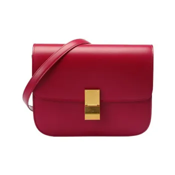 CELINE Classic Bo Polished Cow Leather Handbag Tofu Bag Block Crossbody Bag Shoulder Bag Women's Raspberry Red