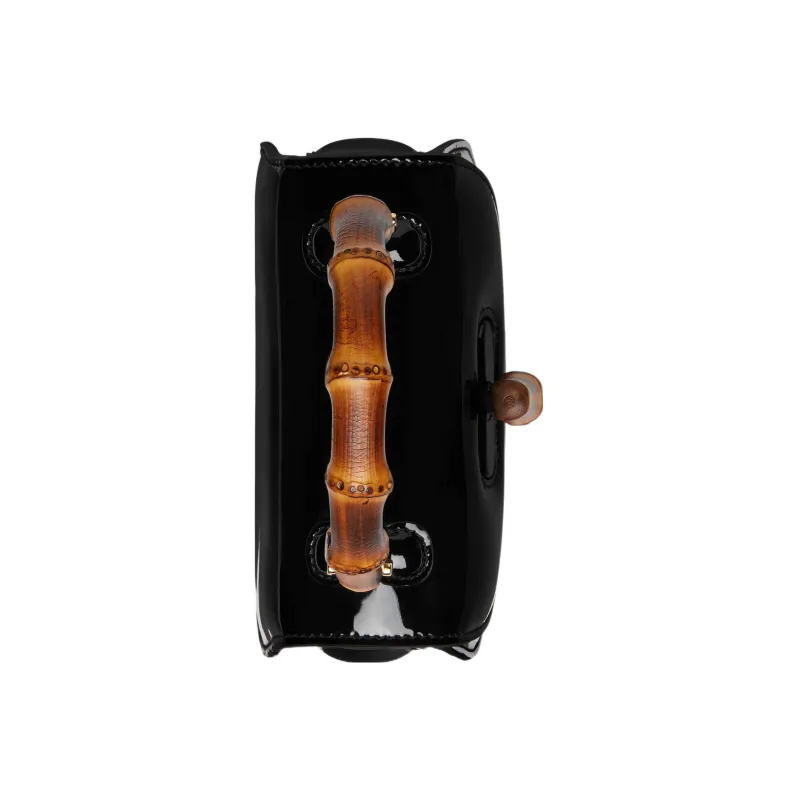 GUCCI Bamboo 1947 Patent Leather Shoulder Bag, Crossbody Bag, Handbag Mini Women's Black-4