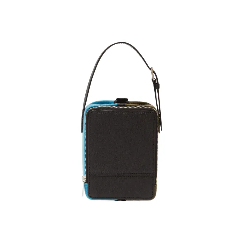 Valextra Tric Trac Millepunte Calfskin With Felt Box Bag Shoulder Bag Crossbody Bag Women's Army Green/Blue-2
