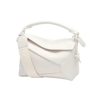 LOEWE Puzzle Satin Cow Leather Shoulder Bag, Crossbody Bag, Handbag Small Size Women's White Glaze