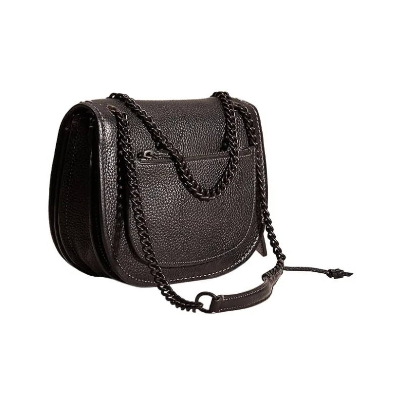 COACH Shadow Pebbled Leather Saddle Bag, Shoulder Bag, Crossbody Bag Trumpets Women's Black-1