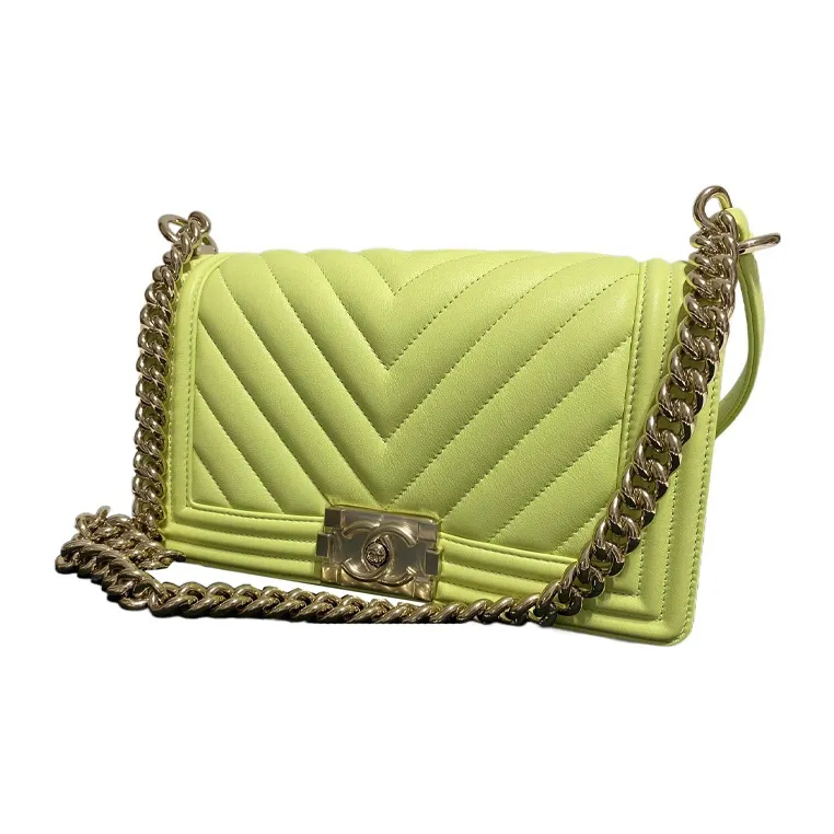 CHANEL Leboy V Grain Cow Leather Shoulder Bag, Crossbody Bag Medium Size Women's Green-2