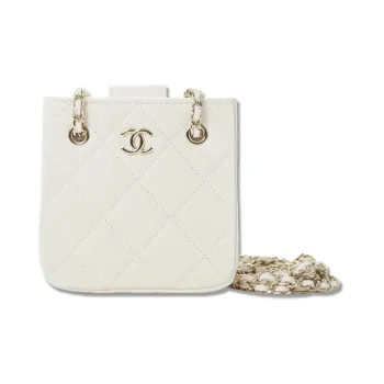 CHANEL Lambskin Clutch, Coin Purse, Shoulder Bag, Crossbody Bag Mini Women's White