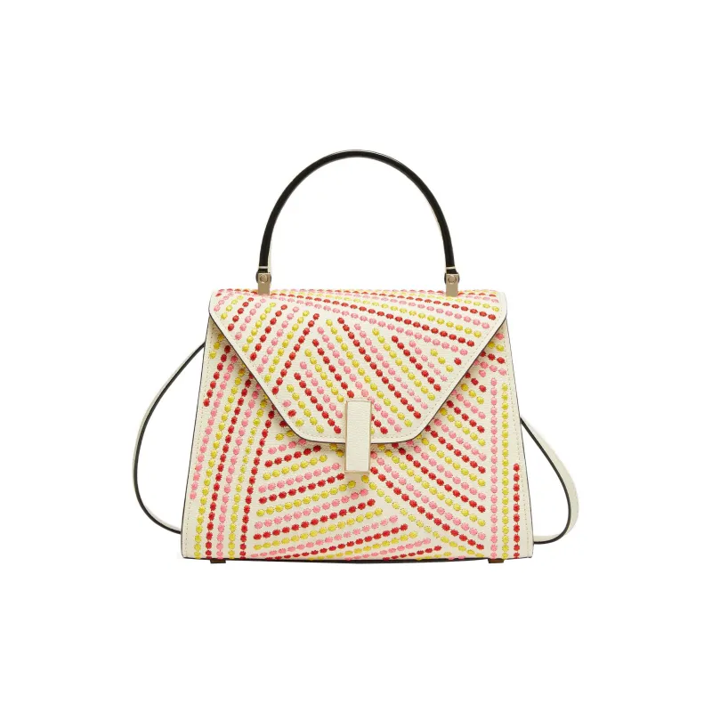 Valextra Iside Embroidery Calfskin Shoulder Bag, Crossbody Bag, Handbag Mini Women's White/Red/Yellow-0