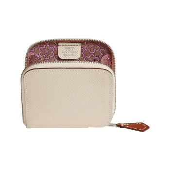 HERMES Silk'In Epsom With Barenia Calfskin Wallets Coin Purses Women's Cream White/Milk Tea Beige/Purple Rose