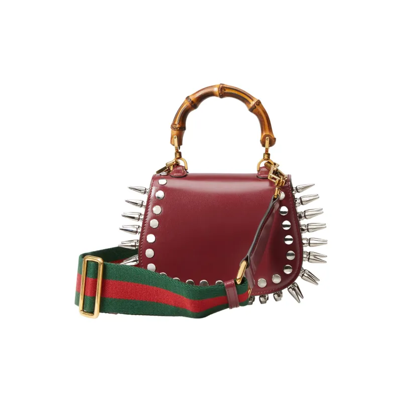 GUCCI Bamboo 1947 Leather Bamboo Bag Handbags Shoulder Bags Mini Women's Burgundy-3