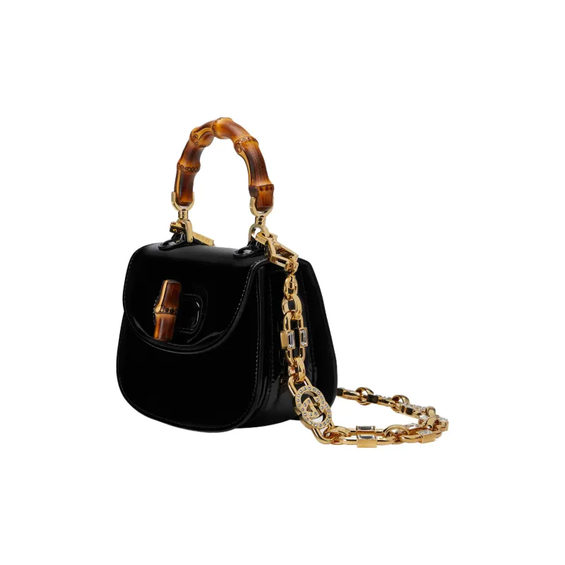 GUCCI Bamboo 1947 Patent Leather Shoulder Bag, Crossbody Bag, Handbag Mini Women's Black-1