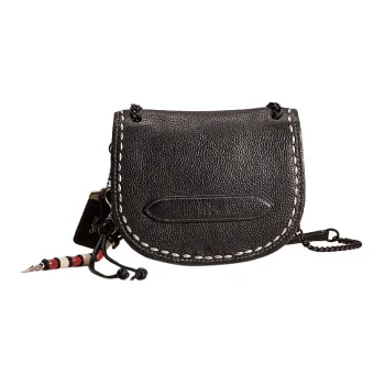 COACH Shadow Pebbled Leather Saddle Bag, Shoulder Bag, Crossbody Bag Women's Black