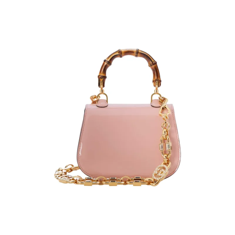 GUCCI Bamboo 1947 Patent Leather Shoulder Bag Crossbody Bag Handbag Mini Women's Light Pink-1