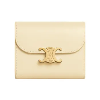 CELINE Triomphe Arc De Triomphe Shiny Calfskin Card Holder Wallet Small Size Women's Light Yellow/Light Yellow