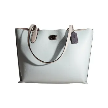 COACH Willow Canvas With Leather Tote Bag Shopping Bag One Shoulder Handbag Large Size Women's Aqua Blue